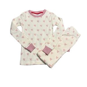 🎀 Mini Boden Girls Bow Print Pajama Set‎ Size 5Y Long Sleeve Cotton 🌙